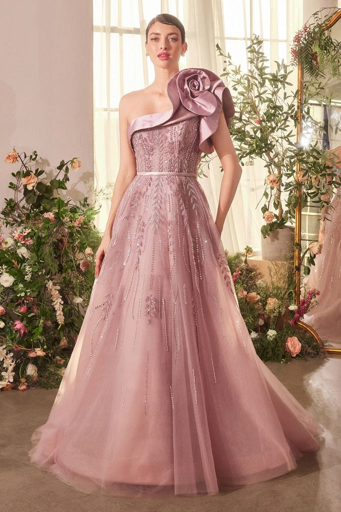 one shoulder rosette dress Ava Presley One-Shoulder Rosette Prom Dress 265217 Bubblegum / 0