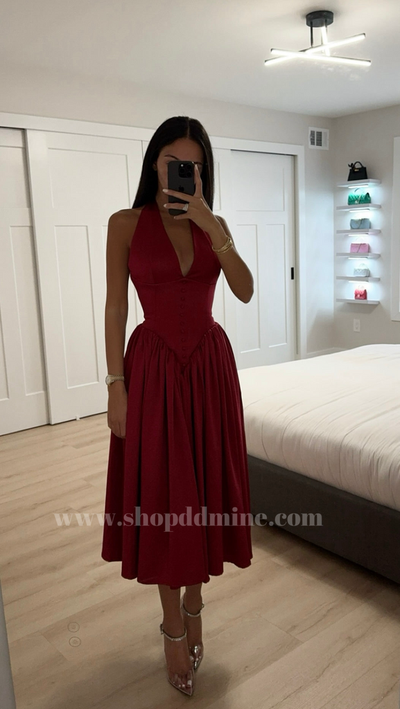 Cara Red Plunging Halter Backless Maxi Dress Cara Red Plunging Halter Backless Maxi Dress