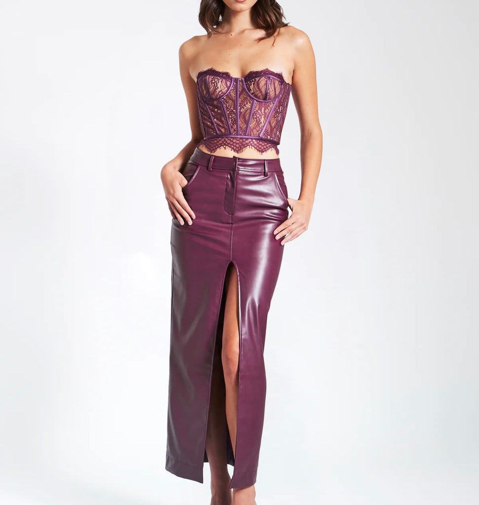 Nyssa Purple Front Slit Leather Skirt Large Nyssa Purple Front Slit Leather Skirt Large