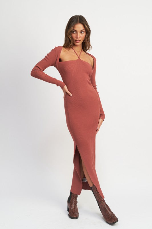 Casual Long-Sleeve Long Sweater Dress Rust / Large