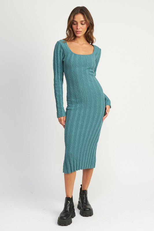 square neck ribbed midi dress SQUARE NECK RIBBED MIDI DRESS – SHOP DDMINE