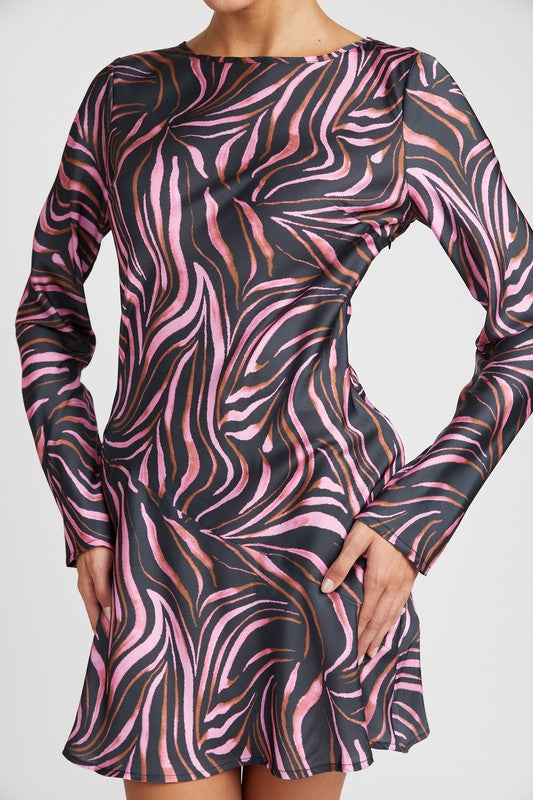ZEBRA PRINT MINI DRESS WITH LACED UP BACK ZEBRA PURPLE / M