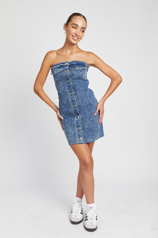 Button Down Tube Denim Dress Denim / M Button Down Tube Denim Dress Denim / M