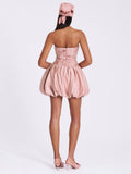 Palesa Pink Ballet Style Embroidered Bubble Hem Mini Dress