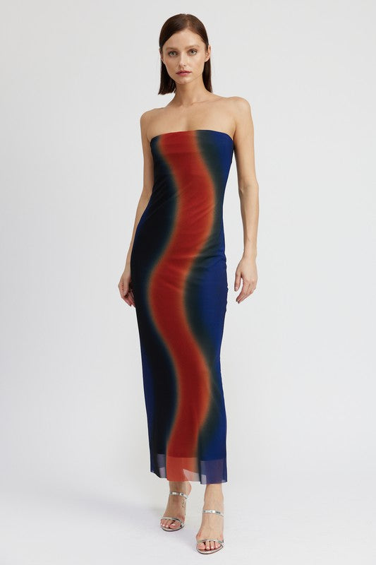 Sheer Tube Maxi Dress Navy Combo / L Sheer Tube Maxi Dress Navy Combo / L