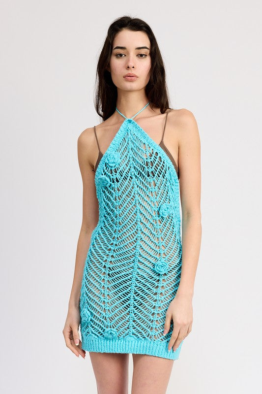 HALTER NECK CROCHET DRESS WITH FLOWER DETAIL SHOP DDMINE HALTER NECK CROCHET DRESS WITH FLOWER DETAIL SHOP DDMINE