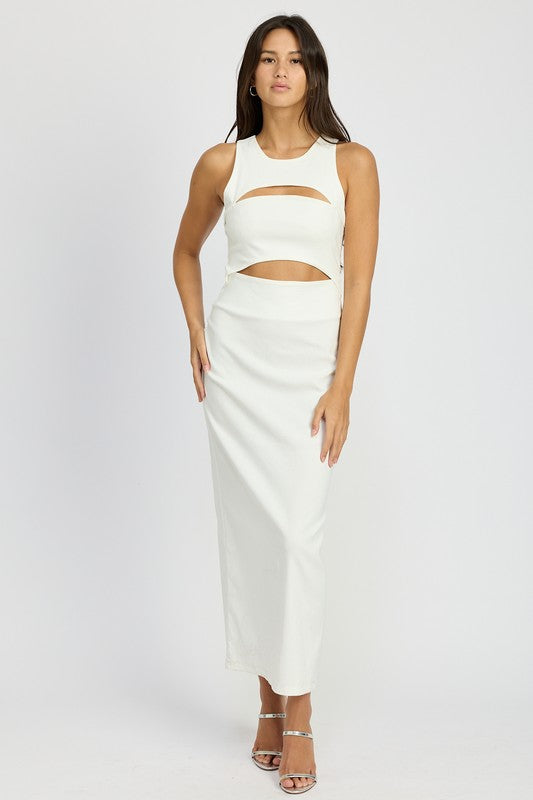 sleeveless cut out midi dress SLEEVELESS CUT OUT MIDI DRESS CREAM / L