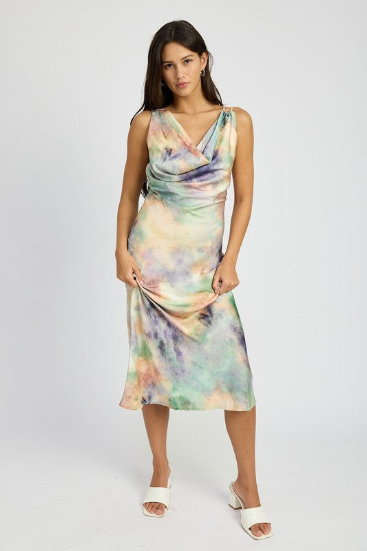white christmas dresses Cowl Neck Midi Bias Dress Multi Peach / M