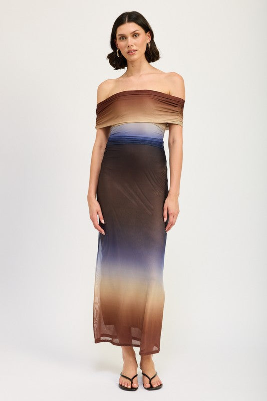 OFF SHOULDER OMBRE MIDI DRESS NAVY OMBRE / L OFF SHOULDER OMBRE MIDI DRESS NAVY OMBRE / L