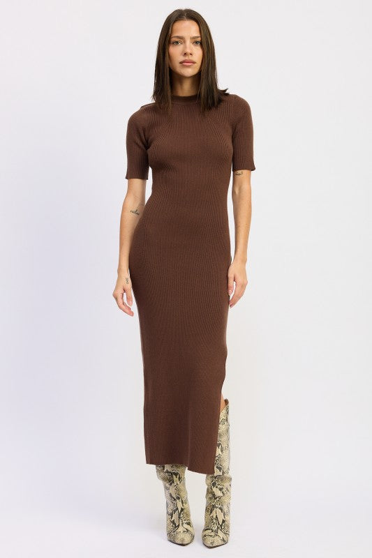 ribbed midi dress with slits Basic Ribbed Midi Dress With Side Slit