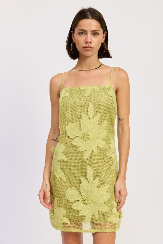 MINI FLORAL APPLIQUE DRESS SHOP DDMINE MINI FLORAL APPLIQUE DRESS SHOP DDMINE