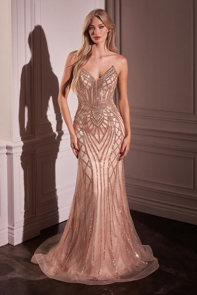 The Silvia Strapless Embellished Mermaid Gown Rose Gold / 2 The Silvia Strapless Embellished Mermaid Gown Rose Gold / 2