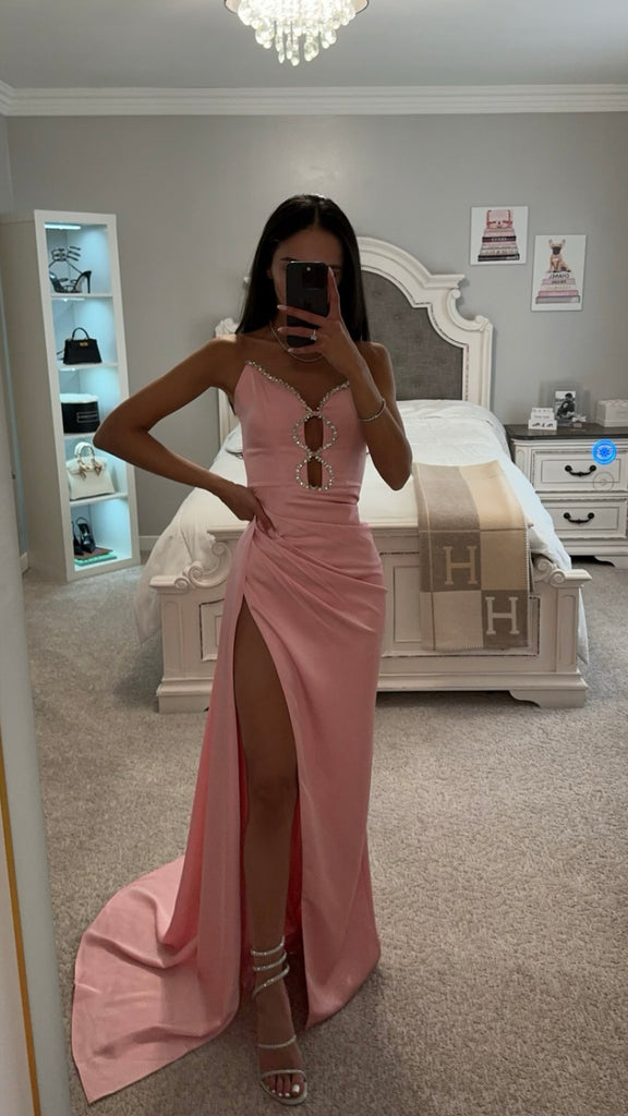 MARILYN PINK SATIN CORSET EMBELLISHED HIGH SLIT GOWN XXS MARILYN PINK SATIN CORSET EMBELLISHED HIGH SLIT GOWN XXS