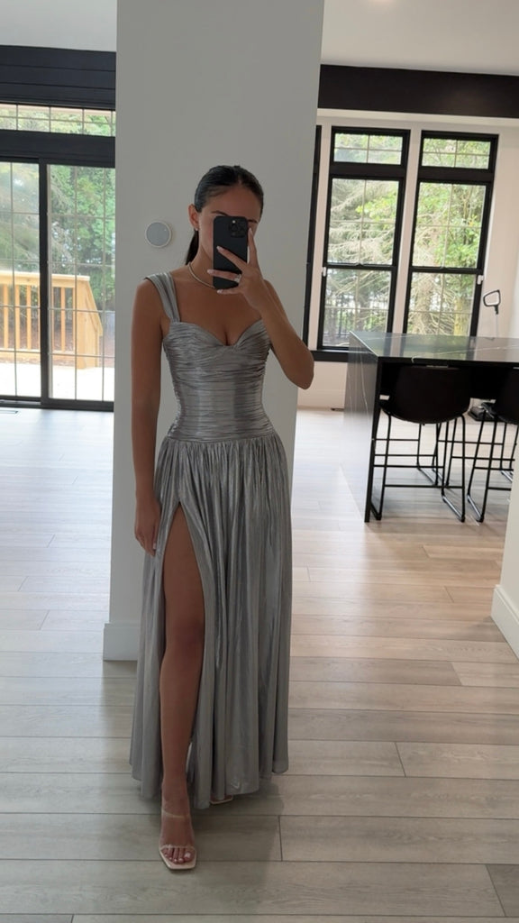 Palmer Silver Glitter Drop Waist Maxi Dress Palmer Silver Glitter Drop Waist Maxi Dress