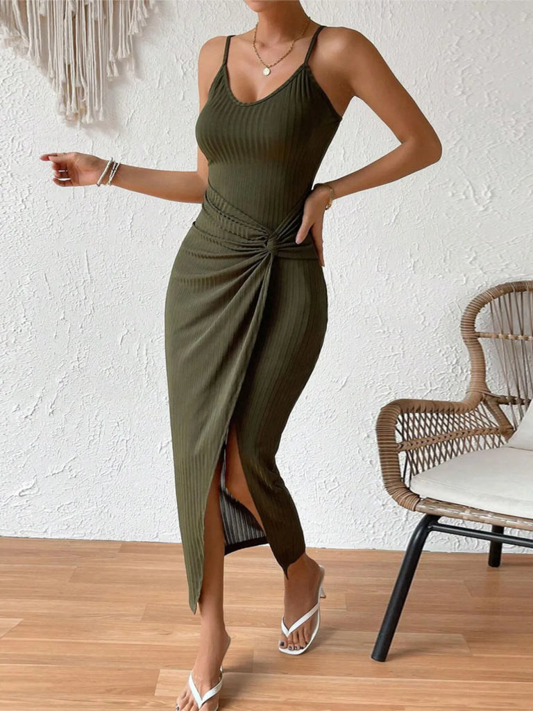 ribbed wrap midi dress Ribbed V-neck Wrap Midi Sweater Dress