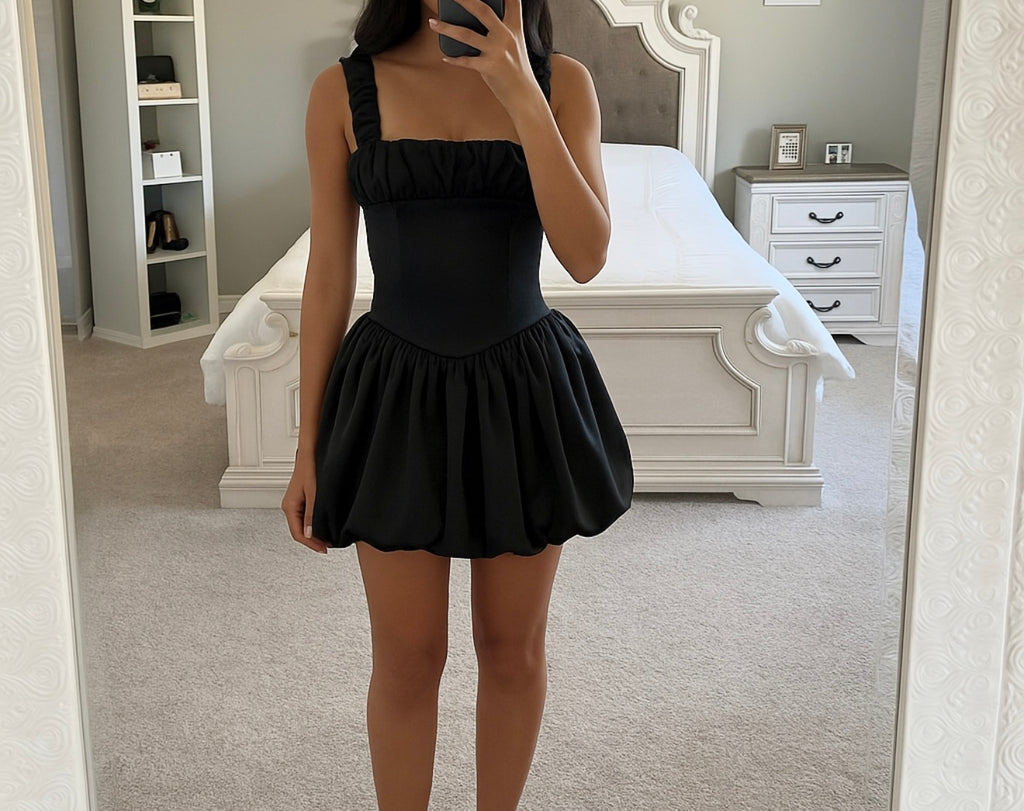 AUBREY BLACK BUBBLE HEM MINI DRESS SHOP DDMINE AUBREY BLACK BUBBLE HEM MINI DRESS SHOP DDMINE