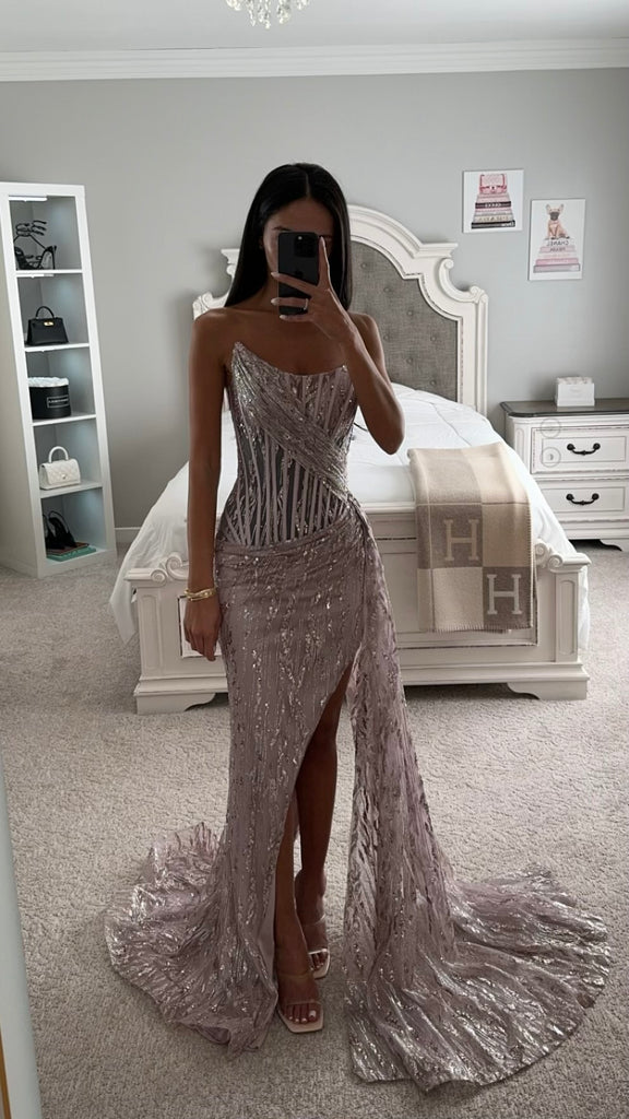 STRAPLESS FITTED GLITTER EMBELLISHED GOWN SHOP DDMINE STRAPLESS FITTED GLITTER EMBELLISHED GOWN SHOP DDMINE