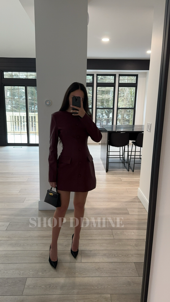 Baila Burgundy Vegan Leather Blazer Mini Dress