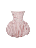 Palesa Pink Ballet Style Embroidered Bubble Hem Mini Dress