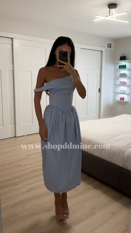 ROBE MIDI CORSET TAILLE BASSE REINA BLEUE