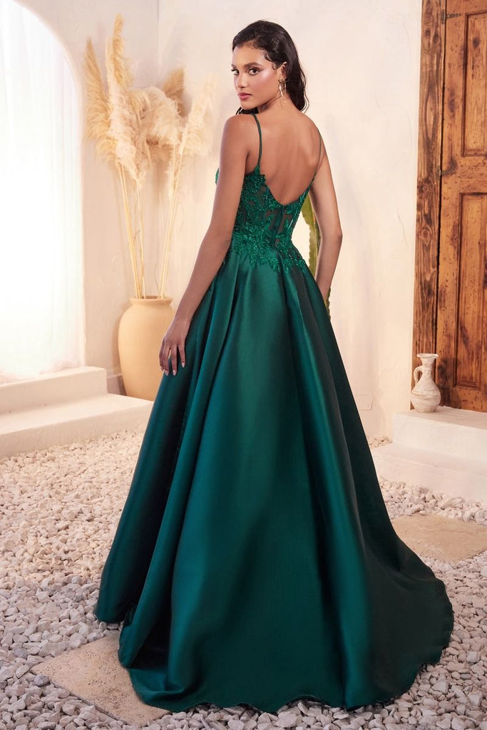 Purdie Emerald Green Mikado Satin Lace A Line Ball Gown Prom & Formal Dress Emerald / 8 USA