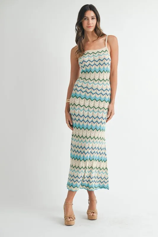 Lightweight Pointelle Chevron Knit Maxi Dress Lightweight Pointelle Chevron Knit Maxi Dress