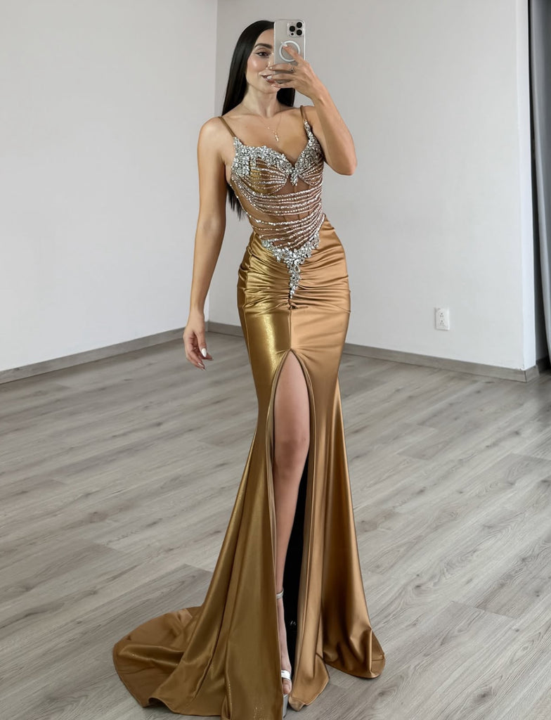 FITTED BEADED AND SATIN METALLIC GOWN SHOP DDMINE FITTED BEADED AND SATIN METALLIC GOWN SHOP DDMINE