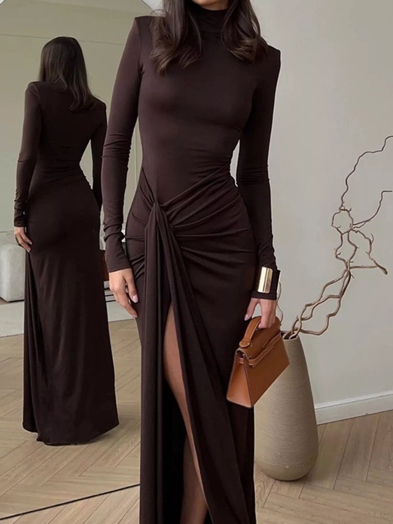 Turtleneck Long Sleeve Slit Maxi Dress Turtleneck Long Sleeve Slit Maxi Dress