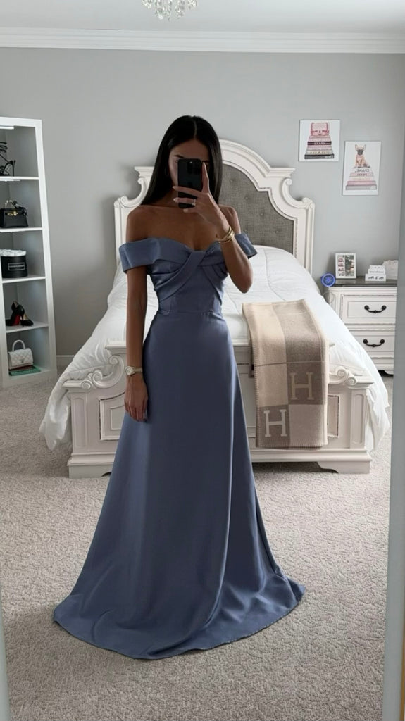 OFF SHOULDER KNOT CHEST A LINE GOWN SHOP DDMINE OFF SHOULDER KNOT CHEST A LINE GOWN SHOP DDMINE