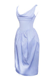 ROBE MIDI CORSET TAILLE BASSE REINA BLEUE