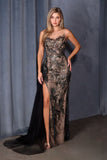 ILLUSION NECKLINE SEQUIN GOWN
