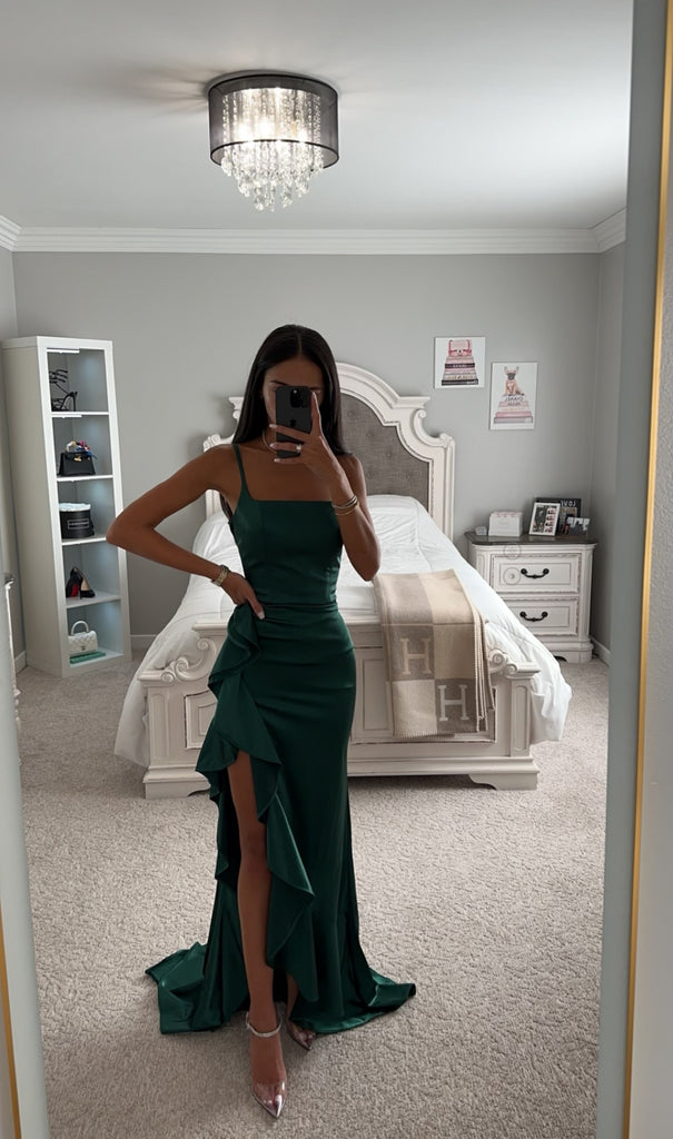 FITTED SATIN RUFFLE DRESS FITTED SATIN RUFFLE DRESS