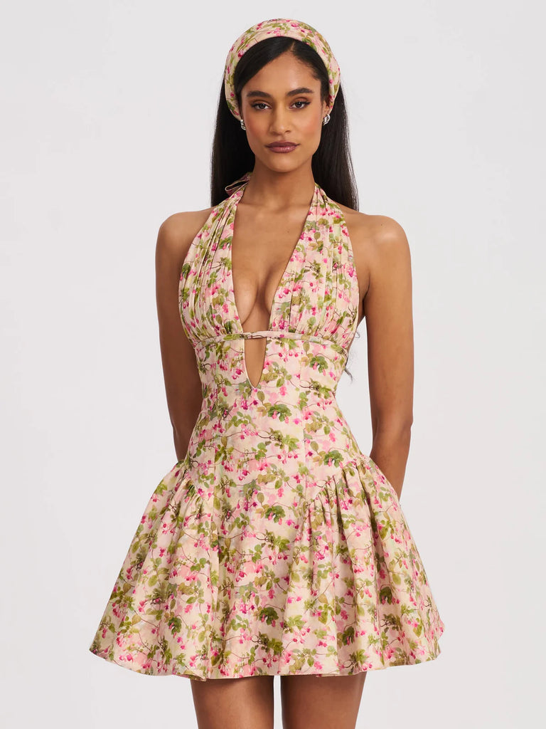Mackenzie Green And Pink Floral Print Mini Dress Medium Mackenzie Green And Pink Floral Print Mini Dress Medium