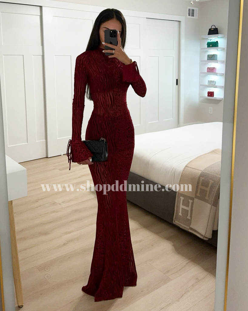 WAYLYNN BURGUNDY VELVET DETAIL MESH BACKLESS MAXI DRESS WAYLYNN BURGUNDY VELVET DETAIL MESH BACKLESS MAXI DRESS