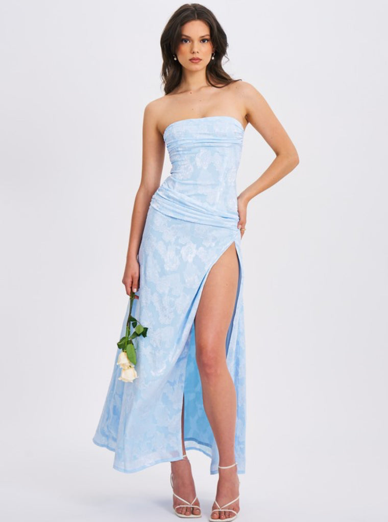 XATIA BLUE JACQUARD HIGH SLIT MAXI DRESS – SHOP DDMINE XATIA BLUE JACQUARD HIGH SLIT MAXI DRESS – SHOP DDMINE