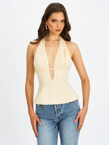 Quinzella Smock Back Halter Neck Linen Top