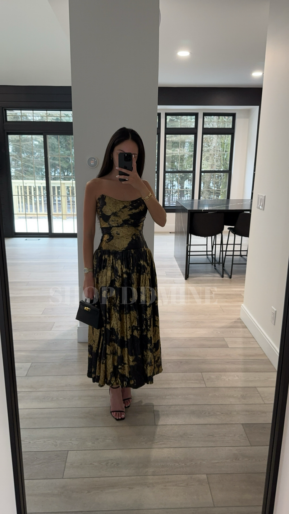 strapless drop waist midi dress ORIANA DROP WAIST MIDI DRESS in BRIGHT RUBY