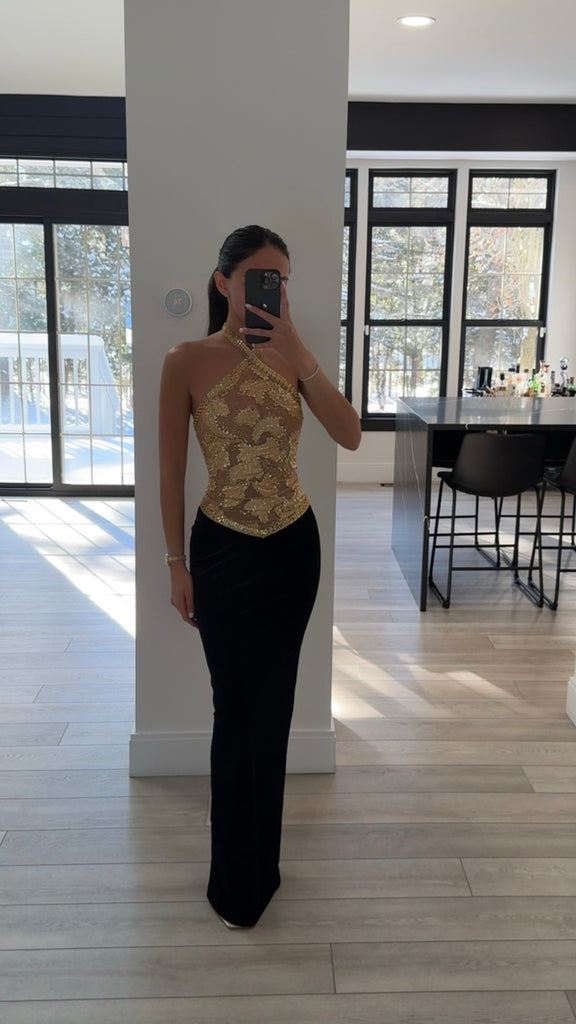 Gazelle Gold Embroidered Vintage Style Maxi Dress SHOP DDMINE Gazelle Gold Embroidered Vintage Style Maxi Dress SHOP DDMINE