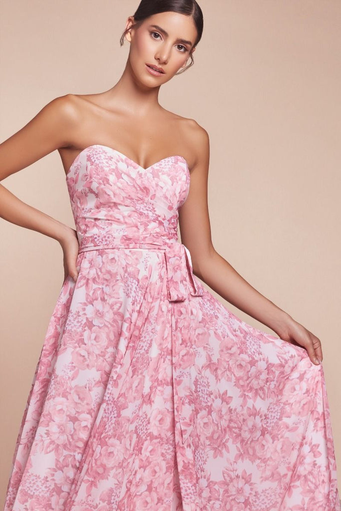 strapless dress with flower Floral Sequin Bustier Maxi Lavender its the perfect piece for spring weddings Strapless Floral Corset Maxi Dress