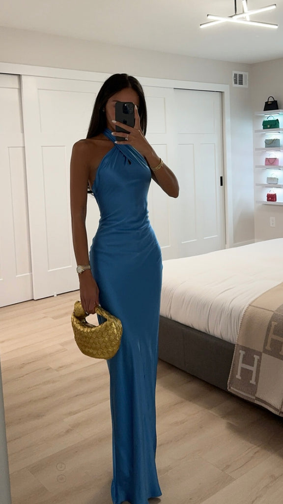 AMANDA UPRICHARD JADE SILK MAXI DRESS Blue Jay / Large AMANDA UPRICHARD JADE SILK MAXI DRESS Blue Jay / Large