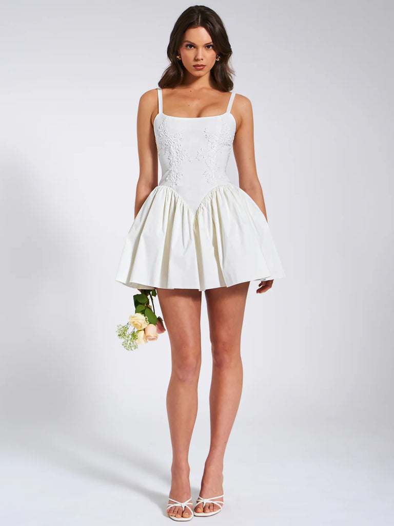 Kadi White Cotton Drop Waist Mini Dress Small Kadi White Cotton Drop Waist Mini Dress Small
