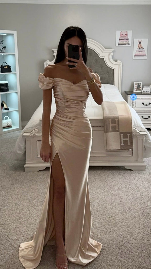 Champagne Ruffle Sleeve Satin Gown 10 Champagne Ruffle Sleeve Satin Gown 10