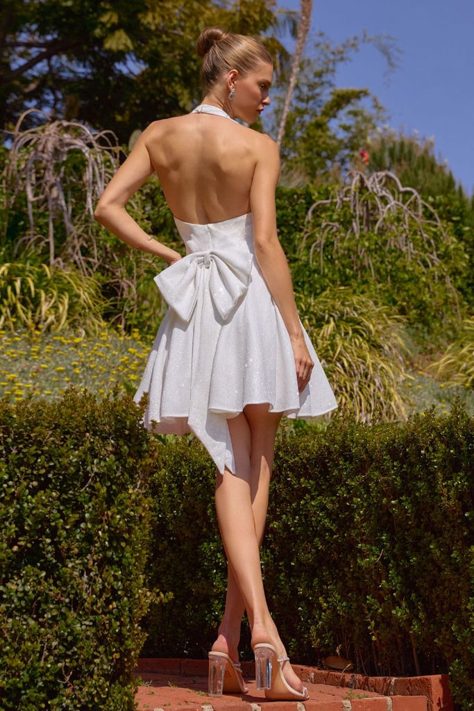 GLITTER HALTER WHITE BOW BACK MINI DRESS - PREORDER SHOP DDMINE GLITTER HALTER WHITE BOW BACK MINI DRESS - PREORDER SHOP DDMINE
