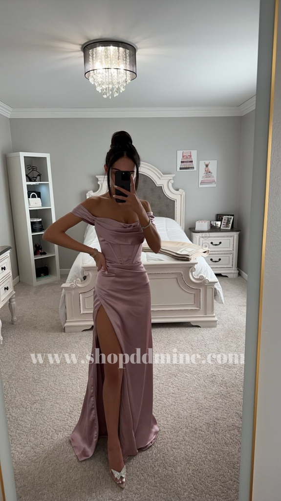 MAUVE SATIN OFF SHOULDER MAXI DRESS – SHOP DDMINE