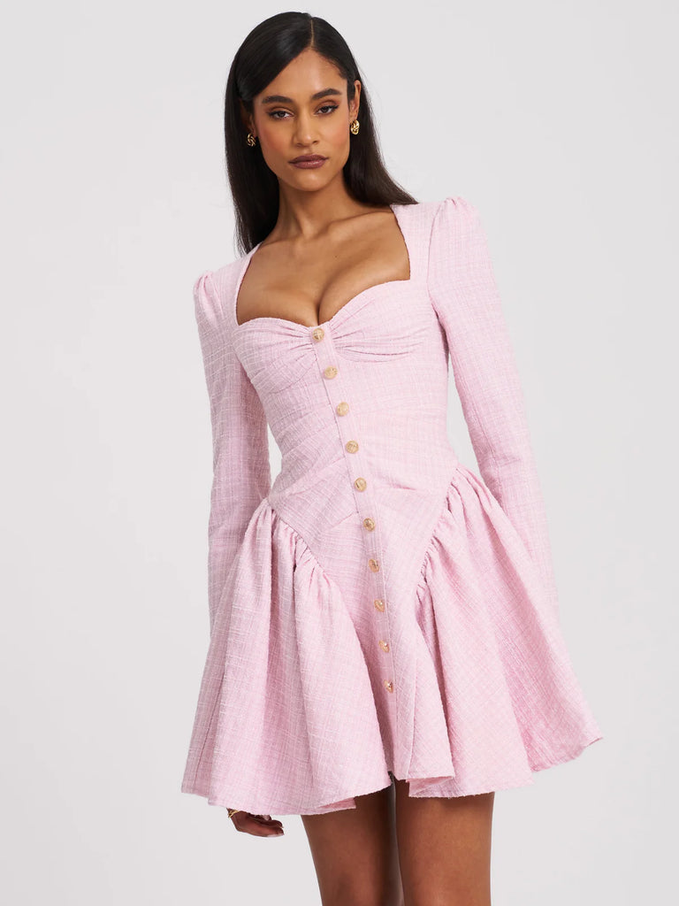 TAE PINK TWEED LONG SLEEVE MINI DRESS Large TAE PINK TWEED LONG SLEEVE MINI DRESS Large
