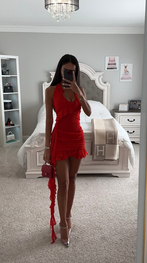 Nadia Red Ruffle Mini Dress Medium / As Shown Nadia Red Ruffle Mini Dress Medium / As Shown