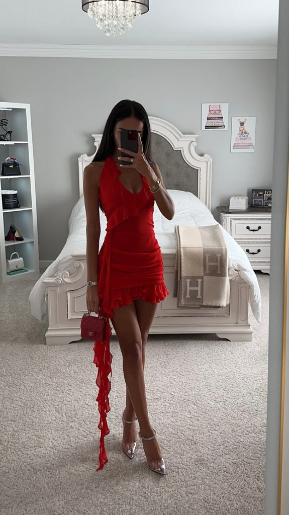 Nadia Red Ruffle Mini Dress Medium / As Shown