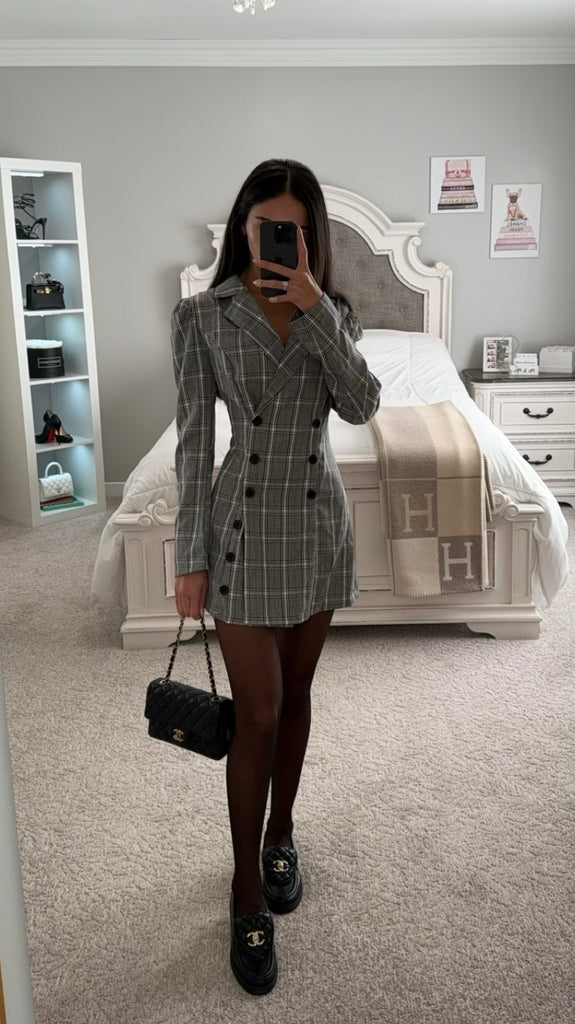 PLAID GREY BLAZER DRESS - Main Image