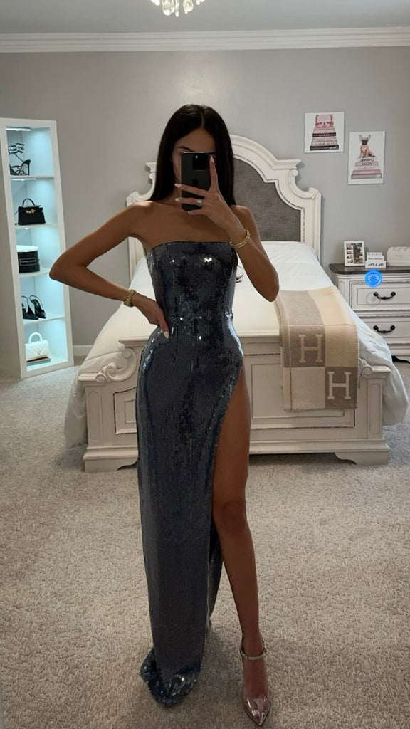 RAMONDA NAVY SEQUIN STRAPLESS HIGH SLIT MAXI DRESS As Shown / XXS RAMONDA NAVY SEQUIN STRAPLESS HIGH SLIT MAXI DRESS As Shown / XXS