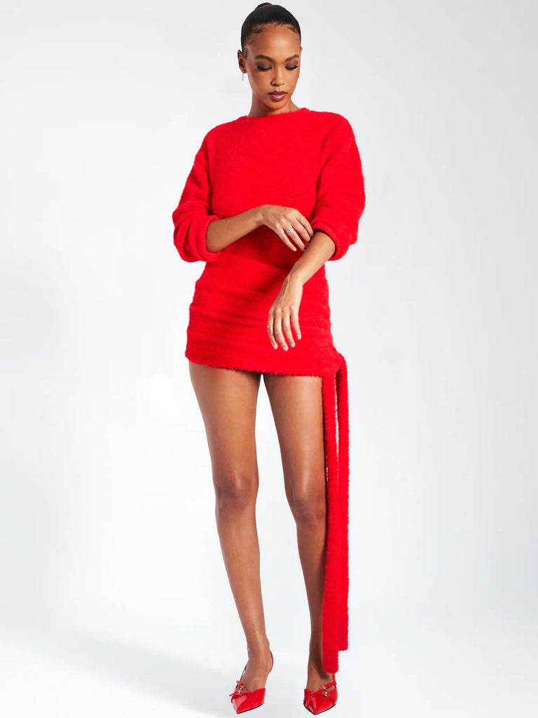 red sweater dress open back KEIRA RED KNIT LONG SLEEVE BACKLESS SWEATER DRESS XS
